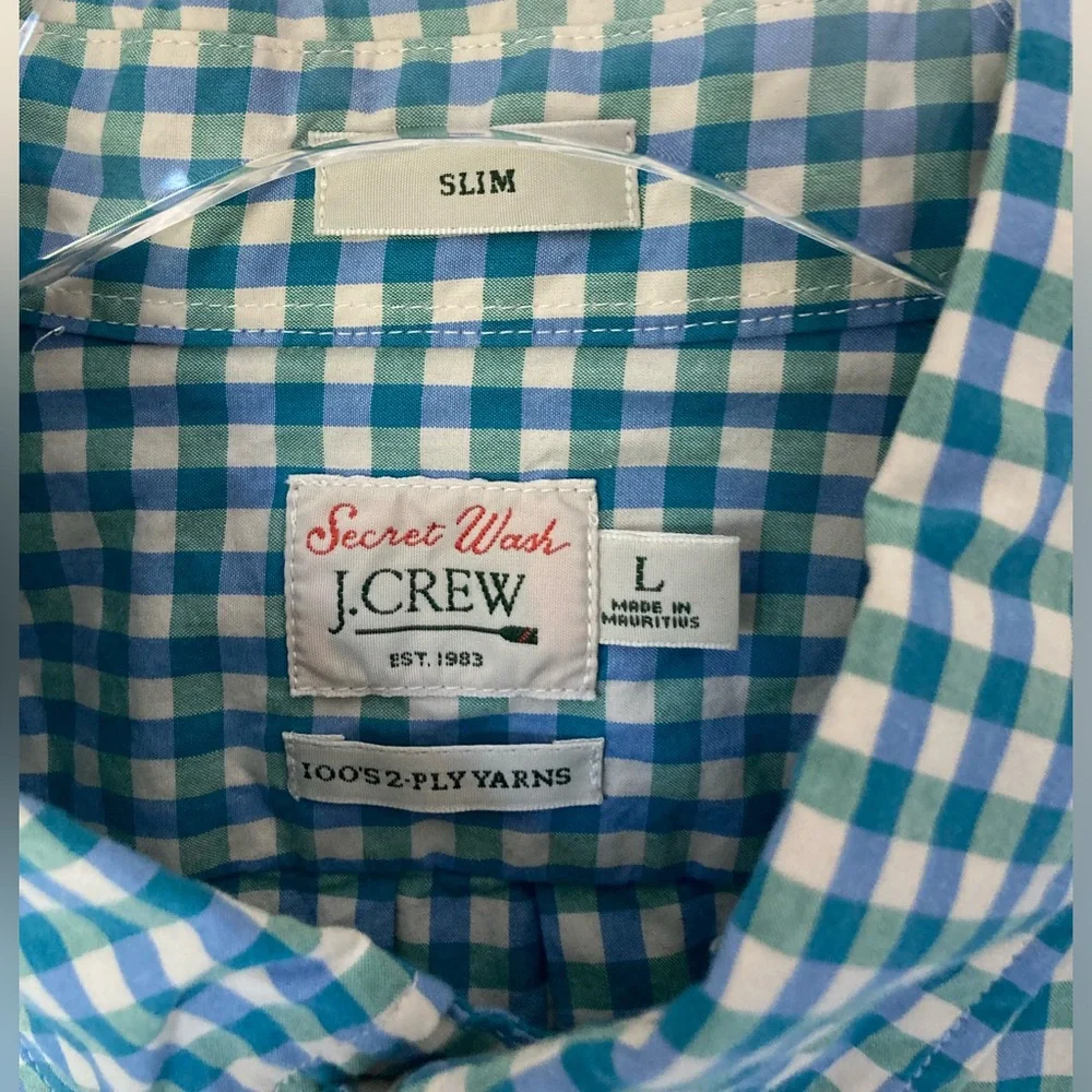 NWT J Crew Secret Wash Gingham cotton poplin shirt Slim Size L